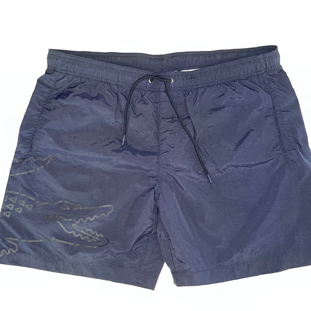 Navy blue Lacoste mens swim trunks